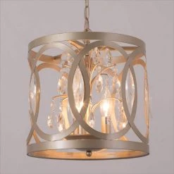 Lansing 3-Light Gold Lantern Drum Pendant With Crystal Accents by Maxax -Maxax Elegant store gold maxax chandeliers 19168 3cp 66 1000