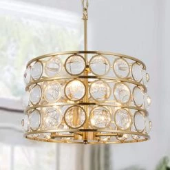 Indianapolis 4 -Light Unique/Statementand Kitchen Island Drum Glam Chandelier With Crystal Accents by Maxax