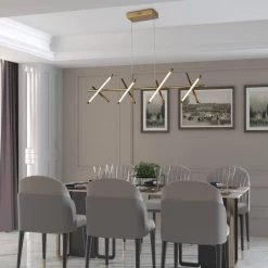 Carson 40-Watt Integrated LED Gold Modern Industrial Island Light Hanging Pendant Light Chandelier by Maxax -Maxax Elegant store gold maxax chandeliers 6511 8gd 31 1000