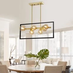 Harrisburg 7-Light Gold Kitchen Island Rectangle Chandelier with Hand Blown Glass Accents by Maxax 12 Harrisburg 7-Light Gold Kitchen Island Rectangle Chandelier with Hand Blown Glass Accents by Maxax -Maxax Elegant store gold maxax chandeliers mx2028 p7 1f 1000