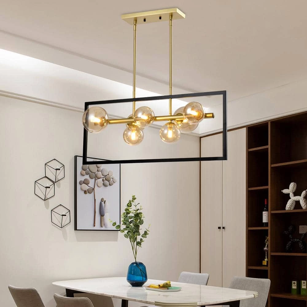 Harrisburg 7-Light Gold Kitchen Island Rectangle Chandelier with Hand Blown Glass Accents by Maxax 6 Harrisburg 7-Light Gold Kitchen Island Rectangle Chandelier with Hand Blown Glass Accents by Maxax - Image 6