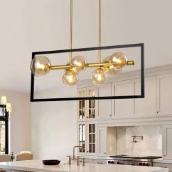 Harrisburg 7-Light Gold Kitchen Island Rectangle Chandelier with Hand Blown Glass Accents by Maxax 11 Harrisburg 7-Light Gold Kitchen Island Rectangle Chandelier with Hand Blown Glass Accents by Maxax -Maxax Elegant store gold maxax chandeliers mx2028 p7 4f 1000