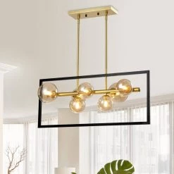 Harrisburg 7-Light Gold Kitchen Island Rectangle Chandelier with Hand Blown Glass Accents by Maxax