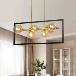 Harrisburg 7-Light Gold Kitchen Island Rectangle Chandelier with Hand Blown Glass Accents by Maxax 10 Harrisburg 7-Light Gold Kitchen Island Rectangle Chandelier with Hand Blown Glass Accents by Maxax -Maxax Elegant store gold maxax chandeliers mx2028 p7 c3 1000