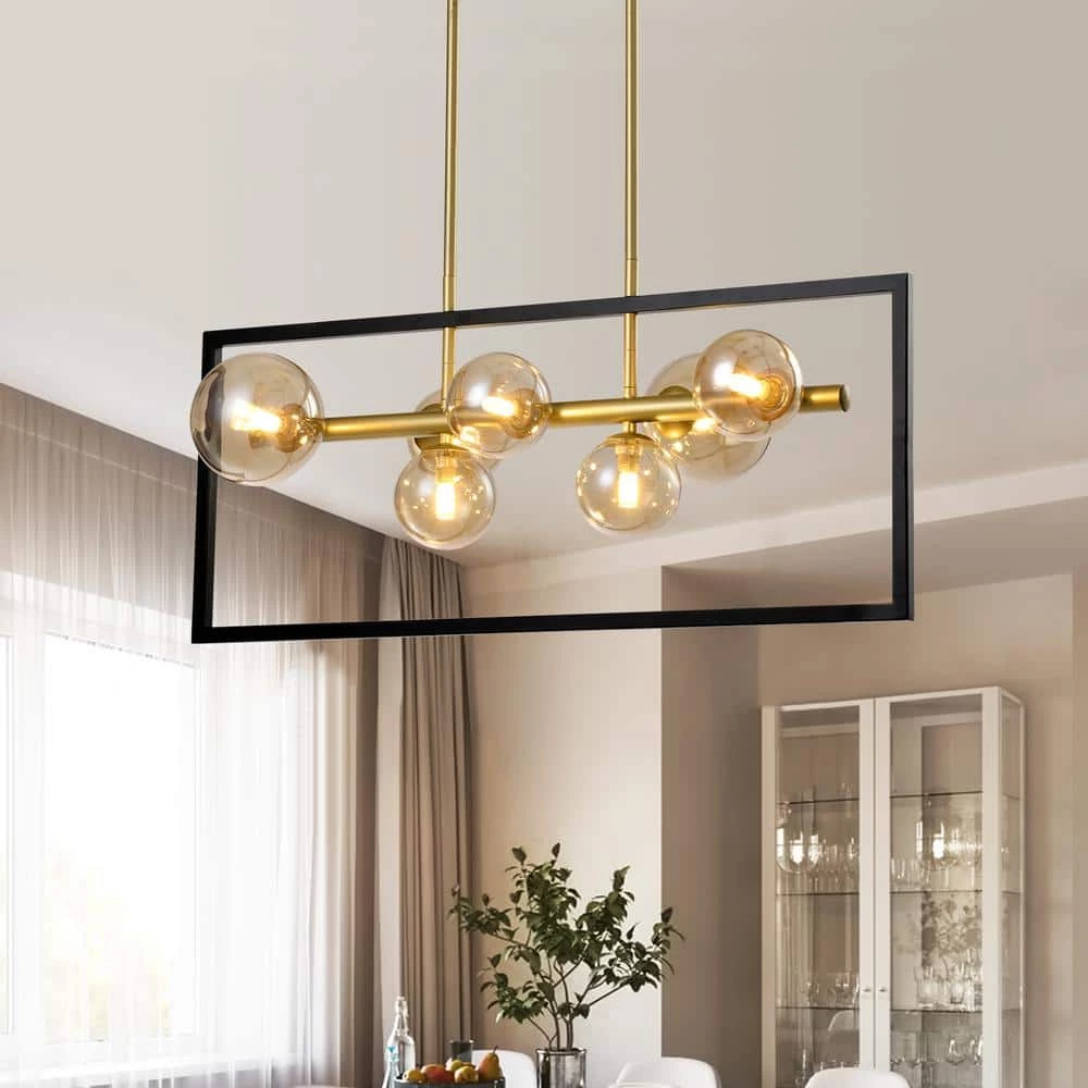 Harrisburg 7-Light Gold Kitchen Island Rectangle Chandelier with Hand Blown Glass Accents by Maxax 3 Harrisburg 7-Light Gold Kitchen Island Rectangle Chandelier with Hand Blown Glass Accents by Maxax - Image 3