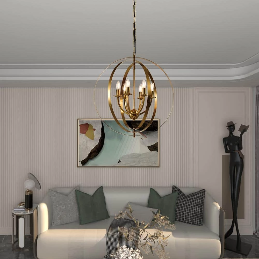 Alaska 6-Light Gold Candle Style Globe Chandelier with Wrought Iron Accents by Maxax 6 Alaska 6-Light Gold Candle Style Globe Chandelier with Wrought Iron Accents by Maxax - Image 6