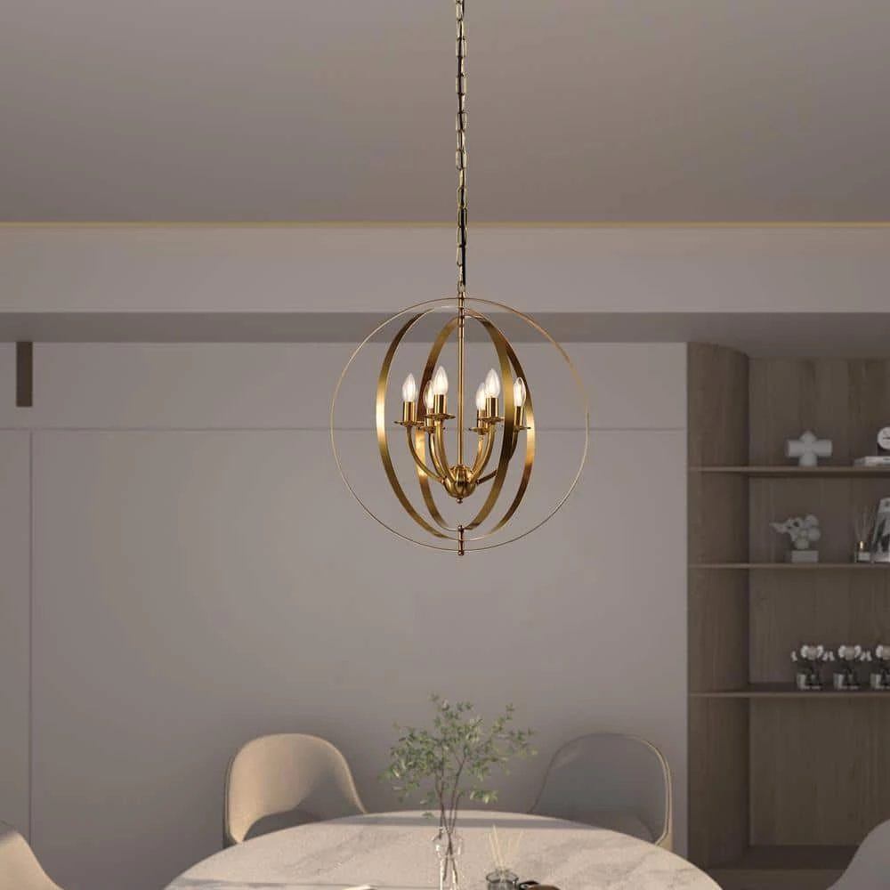 Alaska 6-Light Gold Candle Style Globe Chandelier with Wrought Iron Accents by Maxax 9 Alaska 6-Light Gold Candle Style Globe Chandelier with Wrought Iron Accents by Maxax - Image 9