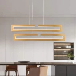 Boston 2- Light Gold Kitchen Island Rectangle Integrated LED Chandelier by Maxax -Maxax Elegant store gold maxax chandeliers yx 20 1f 1000