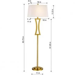 Montgomery 63.75 in. Gold Metal Floor Lamp with White Bell Shade by Maxax -Maxax Elegant store gold maxax floor lamps f34 gd 44 1000