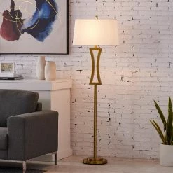 Montgomery 63.75 in. Gold Metal Floor Lamp with White Bell Shade by Maxax -Maxax Elegant store gold maxax floor lamps f34 gd 66 1000