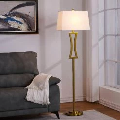 Montgomery 63.75 in. Gold Metal Floor Lamp with White Bell Shade by Maxax -Maxax Elegant store gold maxax floor lamps f34 gd c3 1000