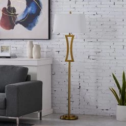 Montgomery 63.75 in. Gold Metal Floor Lamp with White Bell Shade by Maxax -Maxax Elegant store gold maxax floor lamps f34 gd fa 1000