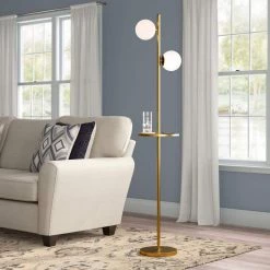 New York 65 in. Gold Tray Table Floor Lamp With Glass Shade by Maxax
