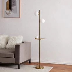 New York 65 in. Gold Tray Table Floor Lamp With Glass Shade by Maxax -Maxax Elegant store gold maxax floor lamps f70 gd 66 1000