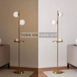 New York 65 in. Gold Tray Table Floor Lamp With Glass Shade by Maxax -Maxax Elegant store gold maxax floor lamps f70 gd c3 1000