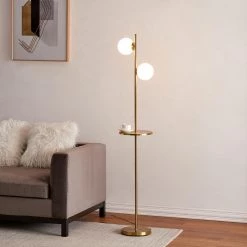 New York 65 in. Gold Tray Table Floor Lamp With Glass Shade by Maxax -Maxax Elegant store gold maxax floor lamps f70 gd fa 1000