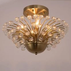 Portland 4-Light Gold 17.3 in. Semi Flush Mount With Crystal by Maxax -Maxax Elegant store gold maxax flush mount lights 19177 4ab 1f 1000