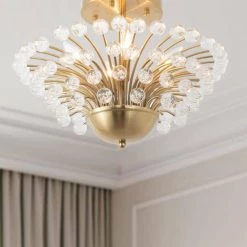 Portland 4-Light Gold 17.3 in. Semi Flush Mount With Crystal by Maxax -Maxax Elegant store gold maxax flush mount lights 19177 4ab 44 1000