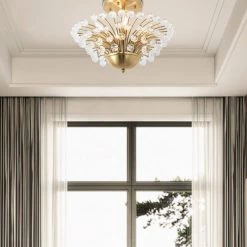 Portland 4-Light Gold 17.3 in. Semi Flush Mount With Crystal by Maxax -Maxax Elegant store gold maxax flush mount lights 19177 4ab 76 1000