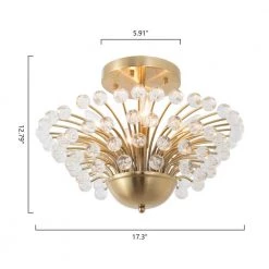 Portland 4-Light Gold 17.3 in. Semi Flush Mount With Crystal by Maxax -Maxax Elegant store gold maxax flush mount lights 19177 4ab c3 1000
