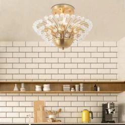 Portland 4-Light Gold 17.3 in. Semi Flush Mount With Crystal by Maxax -Maxax Elegant store gold maxax flush mount lights 19177 4ab fa 1000