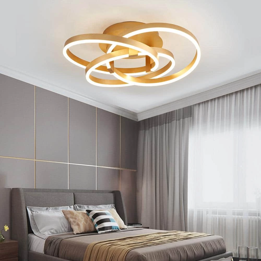 Carson 11.6 in. 3-Light Gold Simple Geometric LED Semi Flush Mount by Maxax 4 Carson 11.6 in. 3-Light Gold Simple Geometric LED Semi Flush Mount by Maxax - Image 4