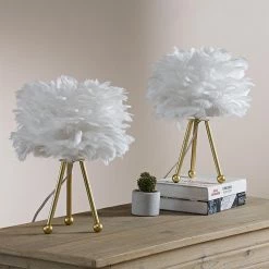 Columbus 14.5 in. Gold Tripod Table Lamp Set with White Feather by Maxax 10 Columbus 14.5 in. Gold Tripod Table Lamp Set with White Feather by Maxax -Maxax Elegant store gold maxax table lamps t107 wh s 66 1000