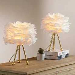 Columbus 14.5 in. Gold Tripod Table Lamp Set with White Feather by Maxax 15 Columbus 14.5 in. Gold Tripod Table Lamp Set with White Feather by Maxax -Maxax Elegant store gold maxax table lamps t107 wh s 76 1000