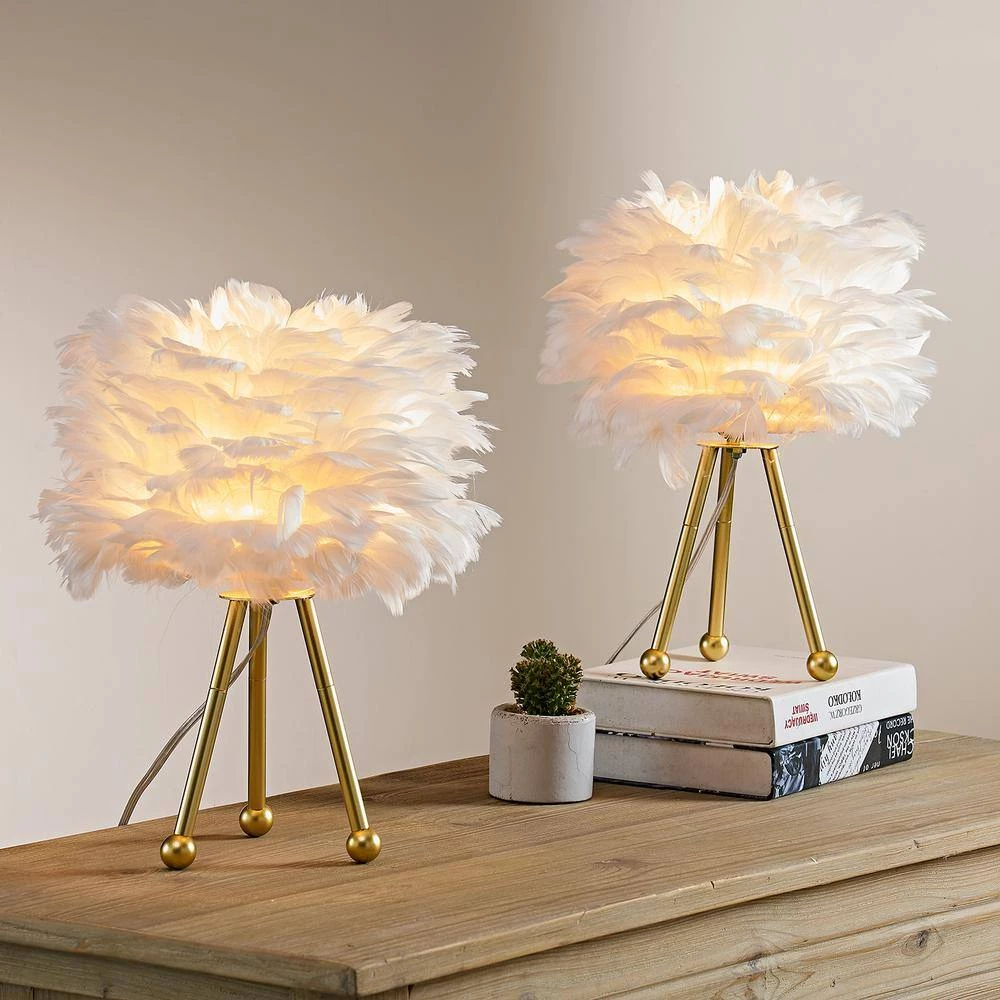Columbus 14.5 in. Gold Tripod Table Lamp Set with White Feather by Maxax 8 Columbus 14.5 in. Gold Tripod Table Lamp Set with White Feather by Maxax - Image 8