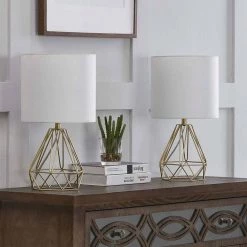 Detroit 20 .5 in. Gold Table Lamp with with White Shade (Set of 2) by Maxax