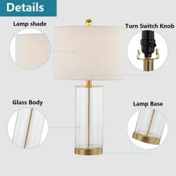 Concord 23 .75" Clear Glass Bedside Table Lamp with Oatmeal Lampshade (Set of 2) by Maxax -Maxax Elegant store gold maxax table lamps t27 gd 4f 1000