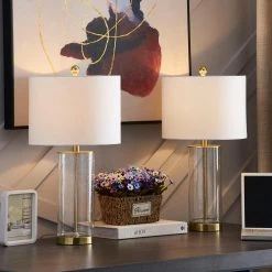 Concord 23 .75" Clear Glass Bedside Table Lamp with Oatmeal Lampshade (Set of 2) by Maxax -Maxax Elegant store gold maxax table lamps t27 gd 76 1000