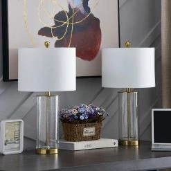 Concord 23 .75" Clear Glass Bedside Table Lamp with Oatmeal Lampshade (Set of 2) by Maxax -Maxax Elegant store gold maxax table lamps t27 gd c3 1000