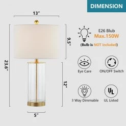 Concord 23 .75" Clear Glass Bedside Table Lamp with Oatmeal Lampshade (Set of 2) by Maxax -Maxax Elegant store gold maxax table lamps t27 gd fa 1000