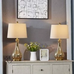 Denver 27 .25" Gold Table Lamp Set with USB (Set of 2) by Maxax 12 Denver 27 .25" Gold Table Lamp Set with USB (Set of 2) by Maxax -Maxax Elegant store gold maxax table lamps t41 gd 4f 1000