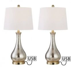 Denver 27 .25" Gold Table Lamp Set with USB (Set of 2) by Maxax