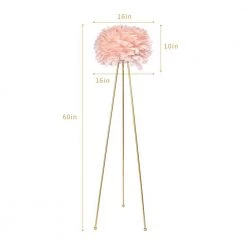 Columbus 60 in. Pink/Gold Tripod Floor Lamp With Feather by Maxax -Maxax Elegant store gold pink maxax floor lamps f21 pk 1f 1000