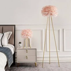 Columbus 60 in. Pink/Gold Tripod Floor Lamp With Feather by Maxax -Maxax Elegant store gold pink maxax floor lamps f21 pk 44 1000