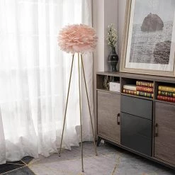 Columbus 60 in. Pink/Gold Tripod Floor Lamp With Feather by Maxax