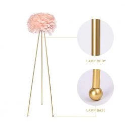 Columbus 60 in. Pink/Gold Tripod Floor Lamp With Feather by Maxax -Maxax Elegant store gold pink maxax floor lamps f21 pk 66 1000