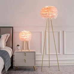 Columbus 60 in. Pink/Gold Tripod Floor Lamp With Feather by Maxax -Maxax Elegant store gold pink maxax floor lamps f21 pk fa 1000