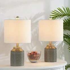 Sacramento 18 in. Bedside Gray Porcelain Table Lamp (Set of 2) by Maxax -Maxax Elegant store gray maxax table lamps t123 te 1f 1000