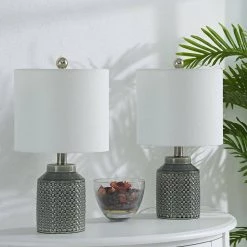 Sacramento 18 in. Bedside Gray Porcelain Table Lamp (Set of 2) by Maxax -Maxax Elegant store gray maxax table lamps t123 te 4f 1000
