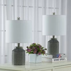Sacramento 18 in. Bedside Gray Porcelain Table Lamp (Set of 2) by Maxax -Maxax Elegant store gray maxax table lamps t123 te c3 1000