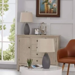 Sacramento 22.25 in. Gray Ceramic Dimmable Table Lamp with Teal by Maxax