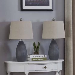 Sacramento 22.25 in. Gray Ceramic Dimmable Table Lamp with Teal by Maxax -Maxax Elegant store gray maxax table lamps t24 gy fa 1000