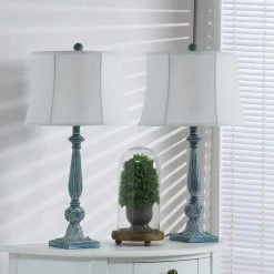 Salem 27.5 in. Green Table Lamp Set With Teal Shade (Set of 2) by Maxax -Maxax Elegant store green maxax table lamps t09 gn 76 1000