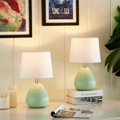 Sacramento 15.5 in. Green Table Lamp Set With White Shade (Set of 2) by Maxax -Maxax Elegant store green maxax table lamps t62 gr 1f 1000