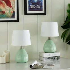 Sacramento 15.5 in. Green Table Lamp Set With White Shade (Set of 2) by Maxax -Maxax Elegant store green maxax table lamps t62 gr 44 1000