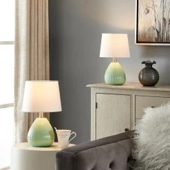 Sacramento 15.5 in. Green Table Lamp Set With White Shade (Set of 2) by Maxax